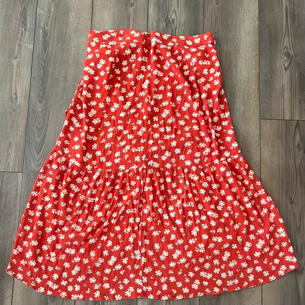 Madewell Red Floral Midi Skirt